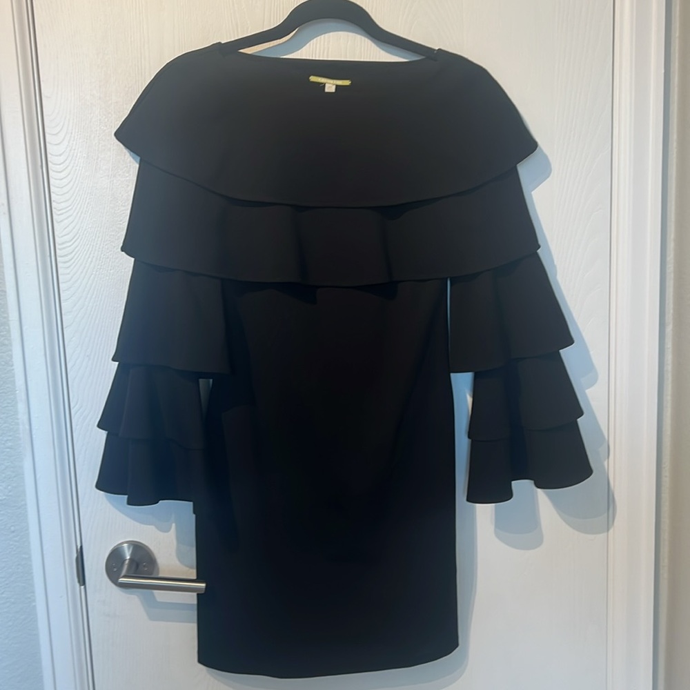 Gianni Bini Dorothy Knit Tiered Ruffle Sleeve Flutter Mini Dress in Black - Picture 4 of 9